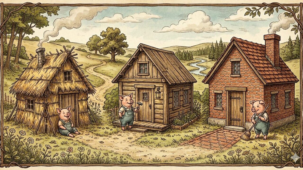 「3匹の子豚」が警告するビジネスの真実——手抜きの代償・基礎の重要性・短期効率vs長期安定を40・50代リーダーへ完全解説