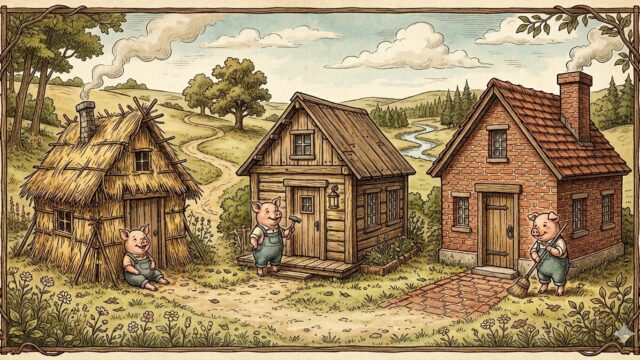 「3匹の子豚」が警告するビジネスの真実——手抜きの代償・基礎の重要性・短期効率vs長期安定を40・50代リーダーへ完全解説